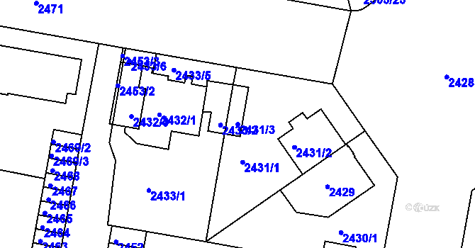 Parcela st. 2431/3 v KÚ České Budějovice 3, Katastrální mapa