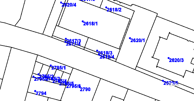 Parcela st. 2618/3 v KÚ České Budějovice 3, Katastrální mapa
