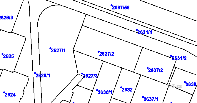Parcela st. 2627/2 v KÚ České Budějovice 3, Katastrální mapa