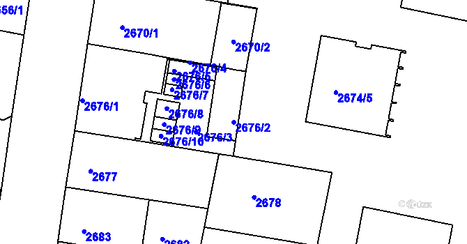 Parcela st. 2676/2 v KÚ České Budějovice 3, Katastrální mapa