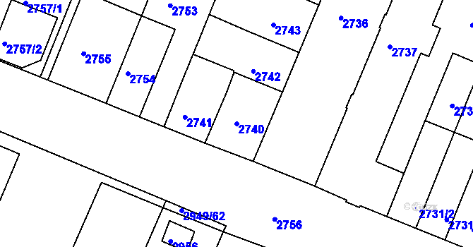 Parcela st. 2740 v KÚ České Budějovice 3, Katastrální mapa