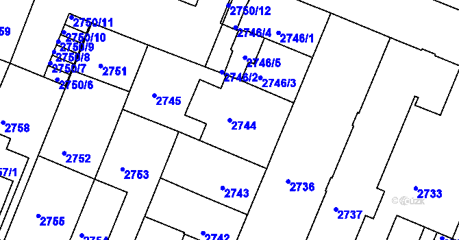 Parcela st. 2744 v KÚ České Budějovice 3, Katastrální mapa