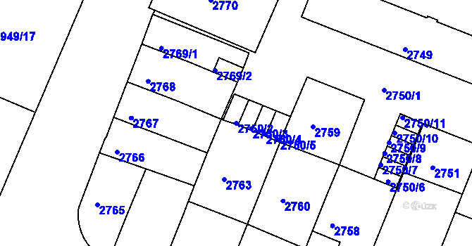 Parcela st. 2750/2 v KÚ České Budějovice 3, Katastrální mapa