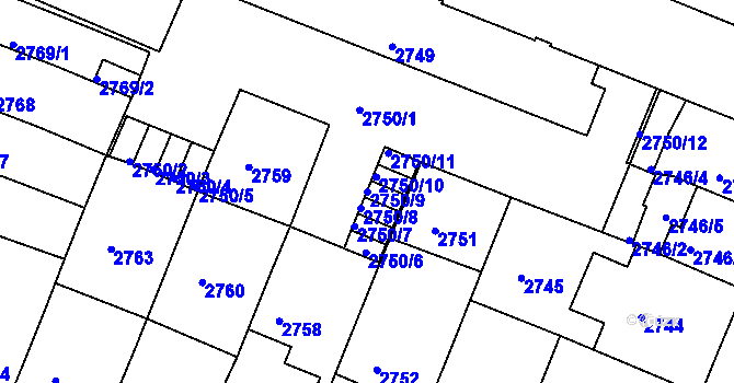 Parcela st. 2750/9 v KÚ České Budějovice 3, Katastrální mapa