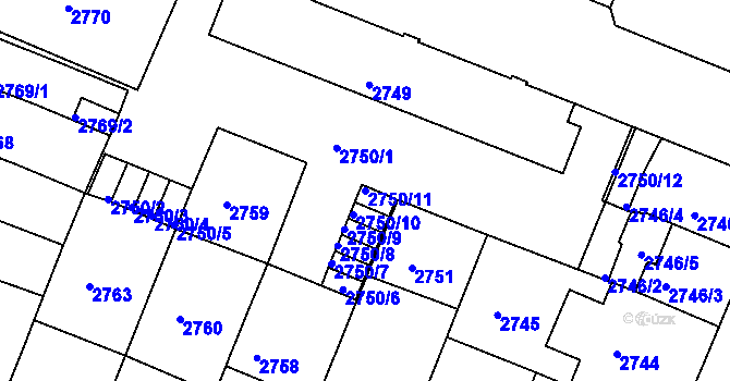 Parcela st. 2750/11 v KÚ České Budějovice 3, Katastrální mapa
