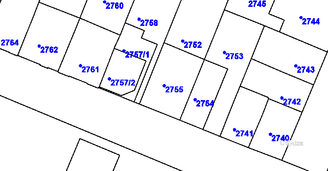 Parcela st. 2755 v KÚ České Budějovice 3, Katastrální mapa