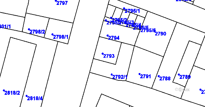 Parcela st. 2793 v KÚ České Budějovice 3, Katastrální mapa