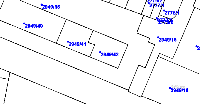 Parcela st. 2949/42 v KÚ České Budějovice 3, Katastrální mapa