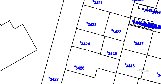 Parcela st. 3424 v KÚ České Budějovice 3, Katastrální mapa