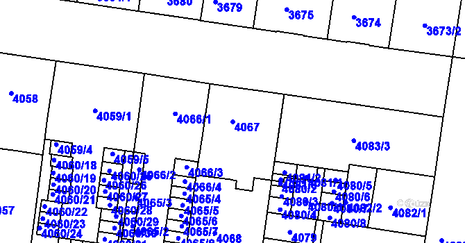 Parcela st. 4067 v KÚ České Budějovice 3, Katastrální mapa