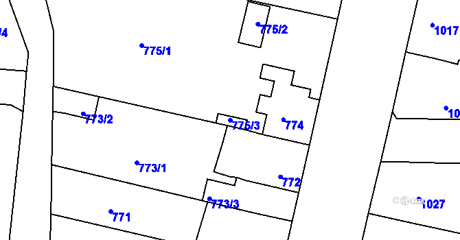 Parcela st. 775/3 v KÚ České Budějovice 3, Katastrální mapa