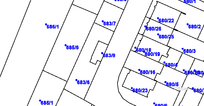 Parcela st. 683/9 v KÚ České Budějovice 3, Katastrální mapa