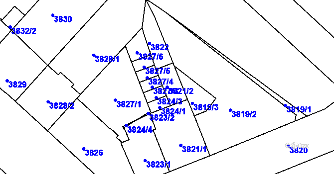 Parcela st. 3821/2 v KÚ České Budějovice 3, Katastrální mapa