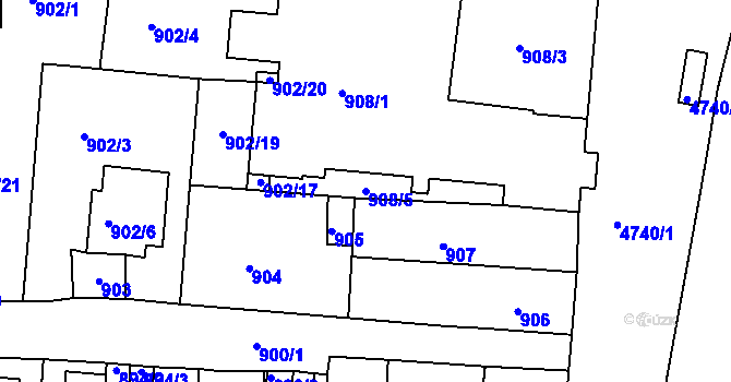 Parcela st. 908/5 v KÚ České Budějovice 3, Katastrální mapa