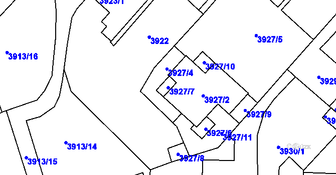 Parcela st. 3927/7 v KÚ České Budějovice 3, Katastrální mapa
