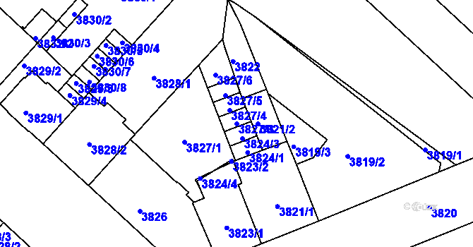 Parcela st. 3827/3 v KÚ České Budějovice 3, Katastrální mapa