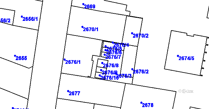 Parcela st. 2676/7 v KÚ České Budějovice 3, Katastrální mapa