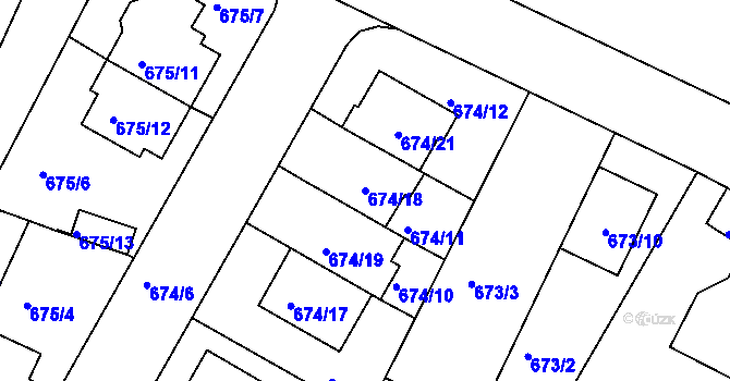 Parcela st. 674/18 v KÚ České Budějovice 3, Katastrální mapa