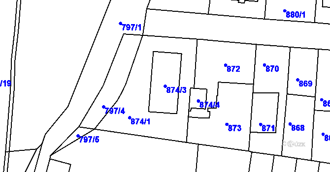 Parcela st. 874/3 v KÚ České Budějovice 3, Katastrální mapa