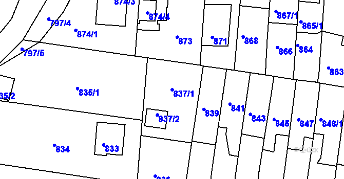 Parcela st. 837/1 v KÚ České Budějovice 3, Katastrální mapa