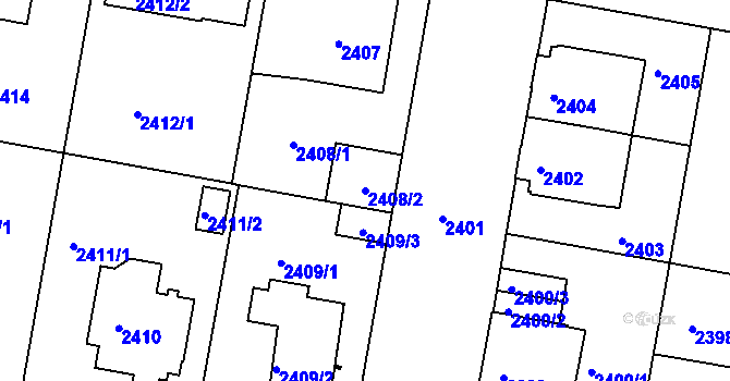 Parcela st. 2408/2 v KÚ České Budějovice 3, Katastrální mapa