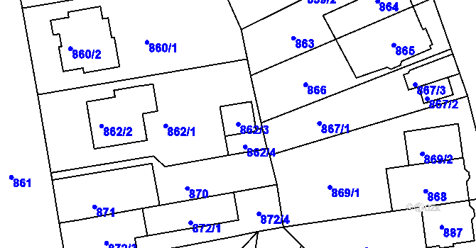 Parcela st. 862/3 v KÚ České Budějovice 4, Katastrální mapa