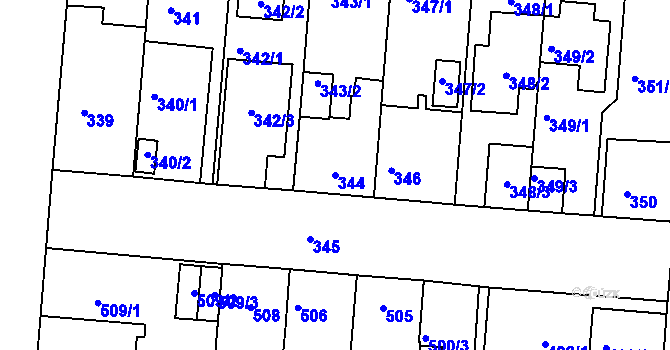 Parcela st. 344 v KÚ České Budějovice 4, Katastrální mapa