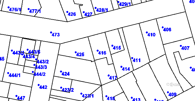 Parcela st. 416 v KÚ České Budějovice 4, Katastrální mapa