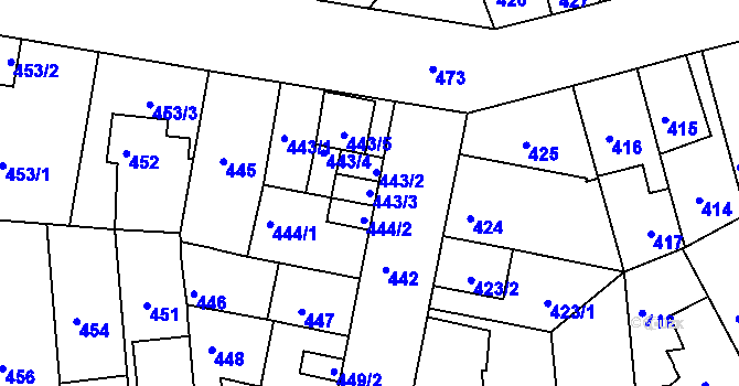 Parcela st. 443/3 v KÚ České Budějovice 4, Katastrální mapa