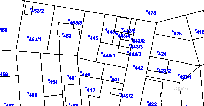 Parcela st. 444/1 v KÚ České Budějovice 4, Katastrální mapa