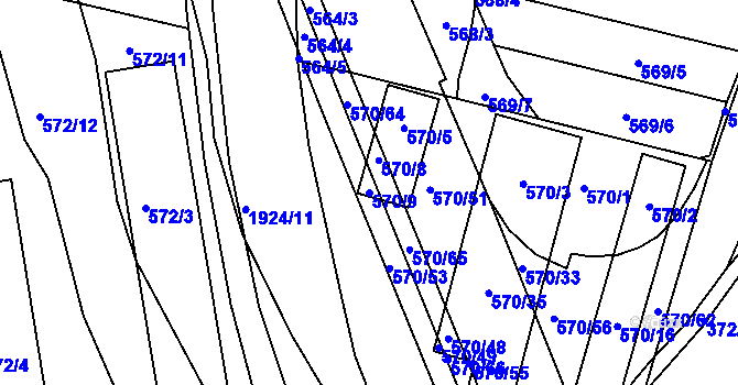 Parcela st. 570/9 v KÚ České Budějovice 4, Katastrální mapa