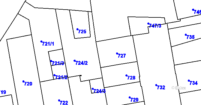 Parcela st. 727 v KÚ České Budějovice 4, Katastrální mapa