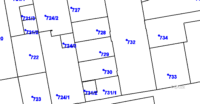 Parcela st. 729 v KÚ České Budějovice 4, Katastrální mapa