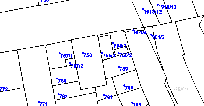 Parcela st. 755/3 v KÚ České Budějovice 4, Katastrální mapa