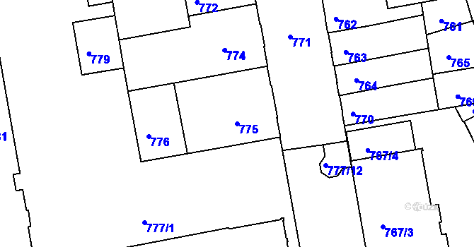 Parcela st. 775 v KÚ České Budějovice 4, Katastrální mapa