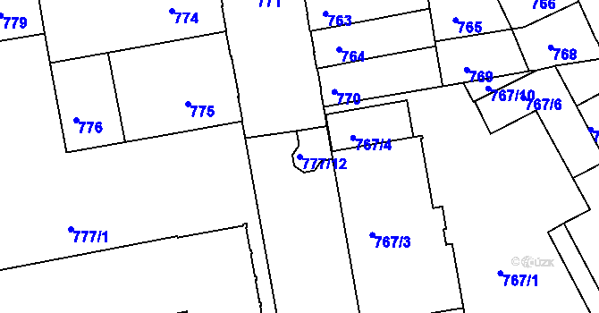 Parcela st. 777/12 v KÚ České Budějovice 4, Katastrální mapa