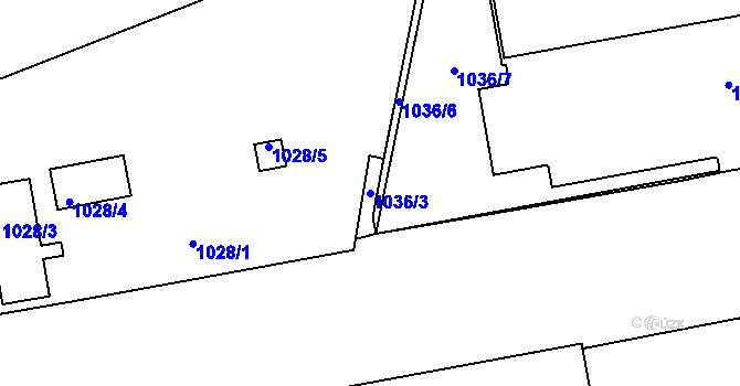 Parcela st. 1036/3 v KÚ České Budějovice 4, Katastrální mapa