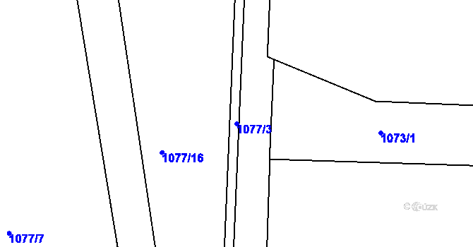 Parcela st. 1077/3 v KÚ České Budějovice 4, Katastrální mapa