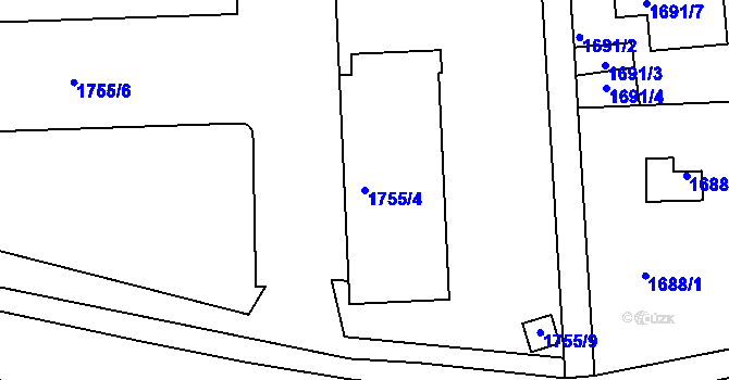 Parcela st. 1755/4 v KÚ České Budějovice 4, Katastrální mapa