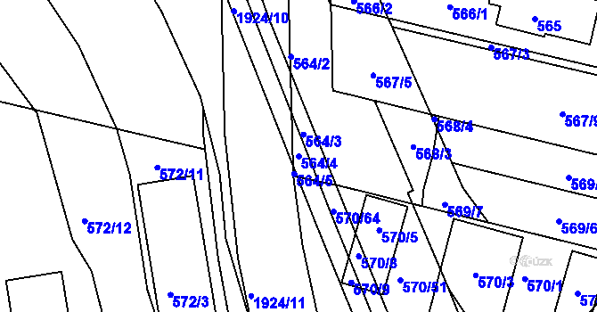 Parcela st. 564/4 v KÚ České Budějovice 4, Katastrální mapa