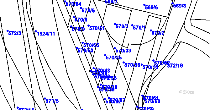 Parcela st. 570/35 v KÚ České Budějovice 4, Katastrální mapa
