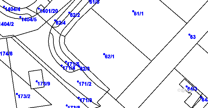 Parcela st. 62/1 v KÚ České Budějovice 4, Katastrální mapa