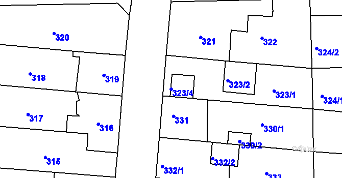 Parcela st. 323/4 v KÚ České Budějovice 4, Katastrální mapa