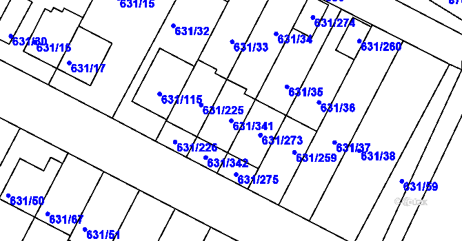 Parcela st. 631/341 v KÚ České Budějovice 5, Katastrální mapa