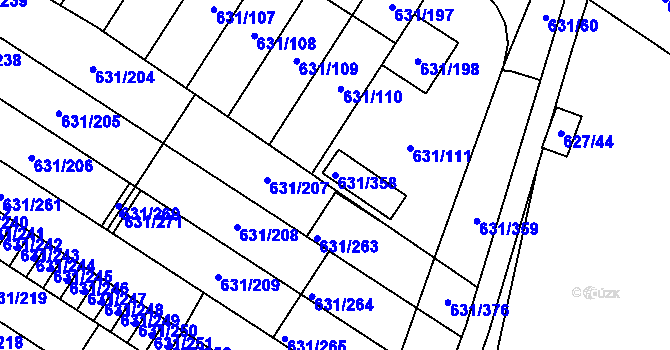 Parcela st. 631/358 v KÚ České Budějovice 5, Katastrální mapa
