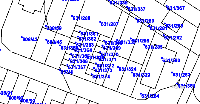 Parcela st. 631/370 v KÚ České Budějovice 5, Katastrální mapa