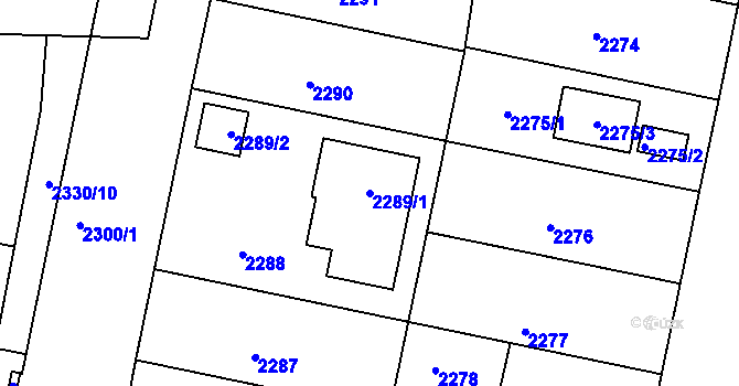 Parcela st. 2289/1 v KÚ České Budějovice 5, Katastrální mapa