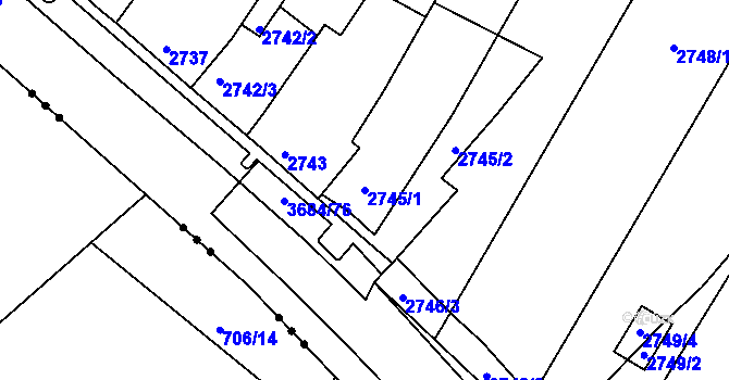 Parcela st. 2745/1 v KÚ České Budějovice 5, Katastrální mapa