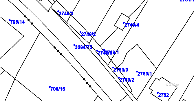 Parcela st. 2749/5 v KÚ České Budějovice 5, Katastrální mapa