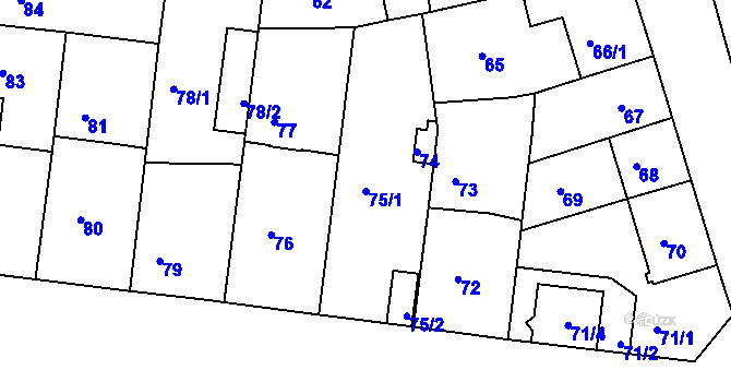 Parcela st. 75/1 v KÚ České Budějovice 5, Katastrální mapa